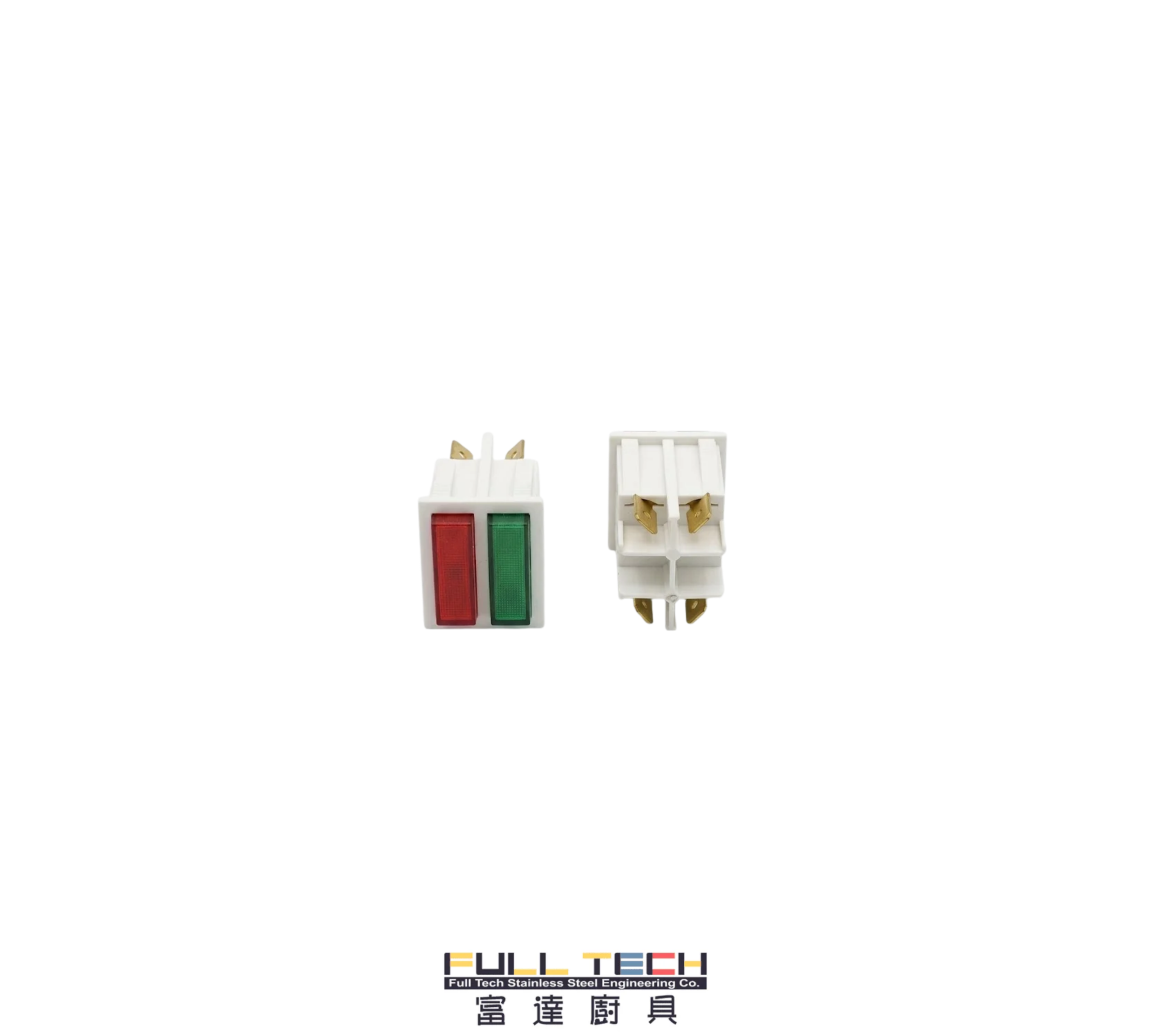 商用紅綠指示燈 (Signal Lamp)。專為商用焗爐、炸爐及保溫湯池設計，紅綠雙色一體化，清晰顯示電源及加熱保溫狀態。配備耐高溫外殼及標準快插端子，方便維修更換。提供全港廚房設備配件批發。