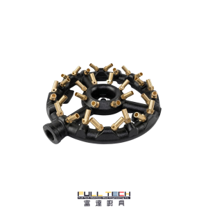 富達廚具提供專業商用 32咀噴射爐頭 (業內俗稱打交爐頭 / 32-Jet Burner)。採用加厚生鐵底座配備高達三十二組全銅噴嘴，內外雙圈佈局令火力如颶風般向內碰撞聚攏，超大面積爆發極致鑊氣。專為食品工場及巨型中式大炒爐維修替換而設，全港五金配件現貨批發。