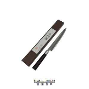 富達廚具提供專業商用雞翅木三枚禾刺身刀 (Sanmai Sashimi Knife)。結合傳統三枚禾夾鋼工藝與細長單邊開刃柳刃設計，外韌內堅，一刀切出完美刺身橫截面。天然雞翅木手柄防滑耐用，全港日料及餐飲刀具現貨批發。
